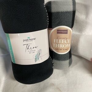 Posh Home Black Fleece Throw Blanket